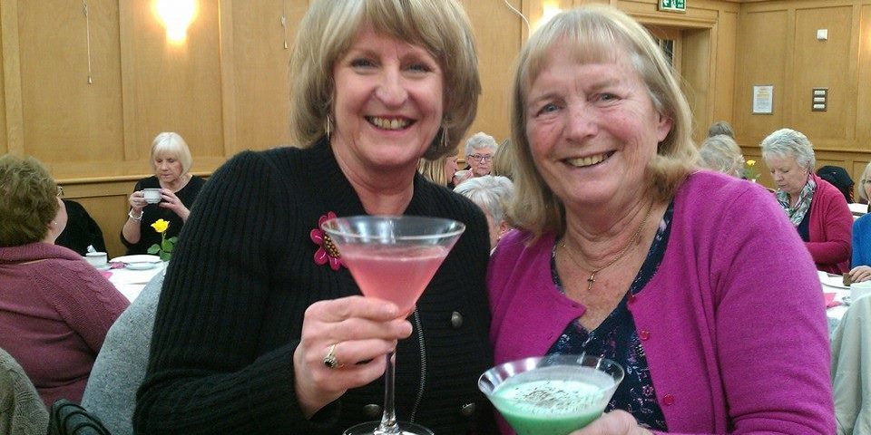 Foxton W.I. cocktails 2 women smiling with cocktails