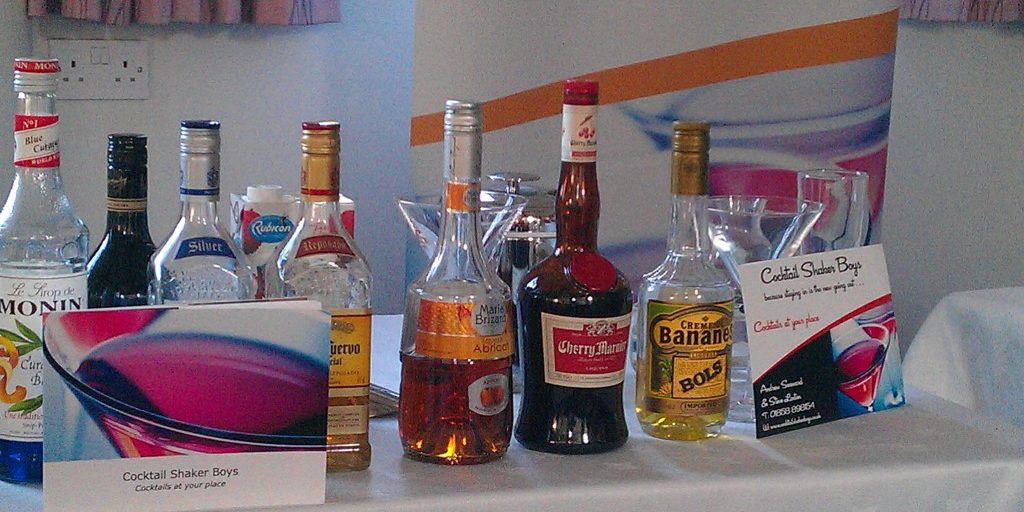 Cocktail making demonstration – W.I. bottles on a table